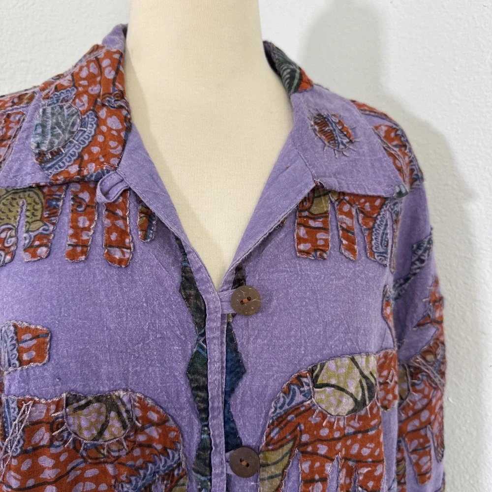 Jacket Womens S M Purple Elephant Patch Artisan Folk Boho Hippie Festival - Picture 3 of 12